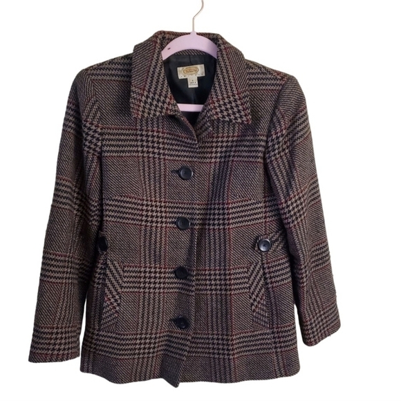 Talbots Jackets & Blazers - Talbots Vintage Wool Houndstooth Plaid 4 Button Jacket Size 4P